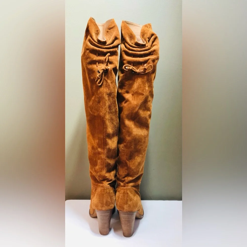 Miss Albright Knee High Brown Suede Pull On Boots Made in Italy Size 6 US Italy